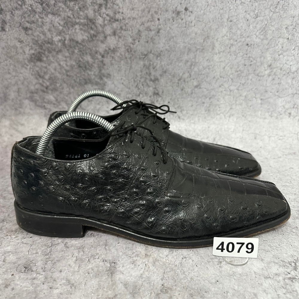 Stacy Adams Russo Oxford Men 8.5 Black Ostrich Croc Print Leather Dress Shoes